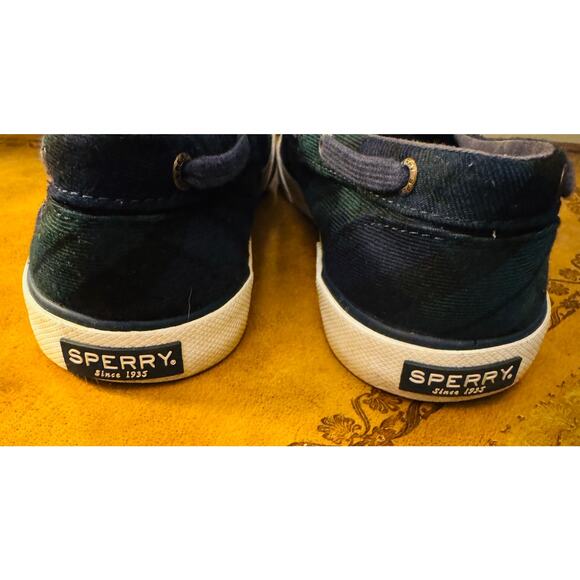 Sperry Womens Green Navy Plaid Topsiders Boat Deck Canvas Preppy Slip on Shoe 8 - Picture 3 of 6